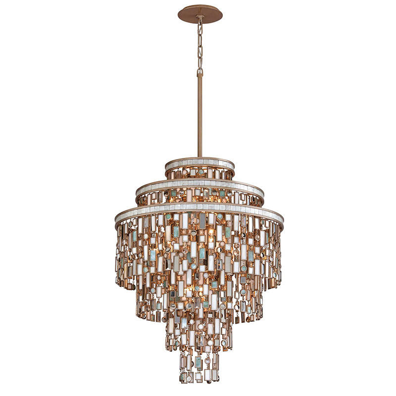 Marina Tiered Shell & Brass Chandelier – angled view