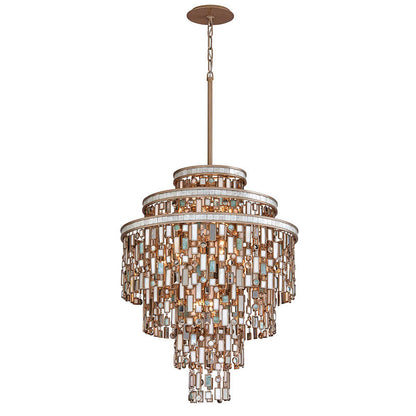 Marina Tiered Shell & Brass Chandelier – angled view