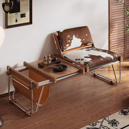 Ronan Cowhide Lounge Chair in Polished Steel - Urban Ashram