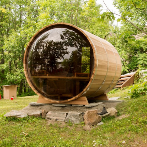 Modern Design 6-Person Cedar Barrel Outdoor Sauna Villa Heat Treated Hemlock Wood with Wet Steam Function for Health Use Cedar Urban Ashram