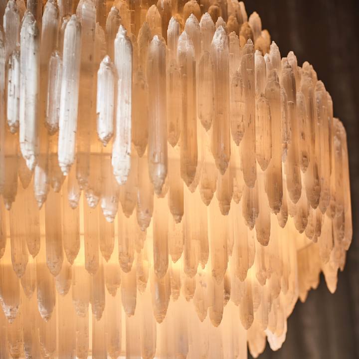 Modern New Selenite Crystal Layer Round Chandelier Natural Stone Lighting for Living Room Lounge