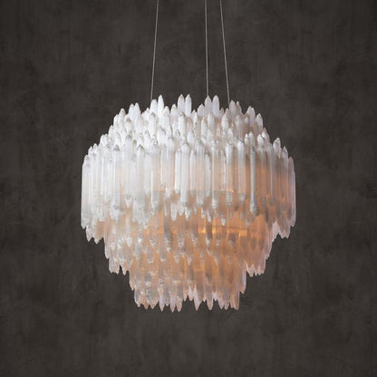 Modern New Selenite Crystal Layer Round Chandelier Natural Stone Lighting for Living Room Lounge