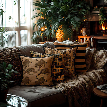 Luxury Dutch Velvet 45x45cm Stripe Jacquard Pillow Cover Mocha Brown Ultra Soft Sofa Cushion Case for Elegant Living Room