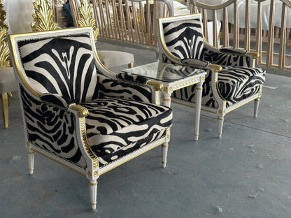 Louis XVI Giltwood Savannah Traditional Lounge Chair in Zebra Print – lifestyle setting