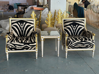 Louis XVI Giltwood Savannah Traditional Lounge Chair in Zebra Print – rear view