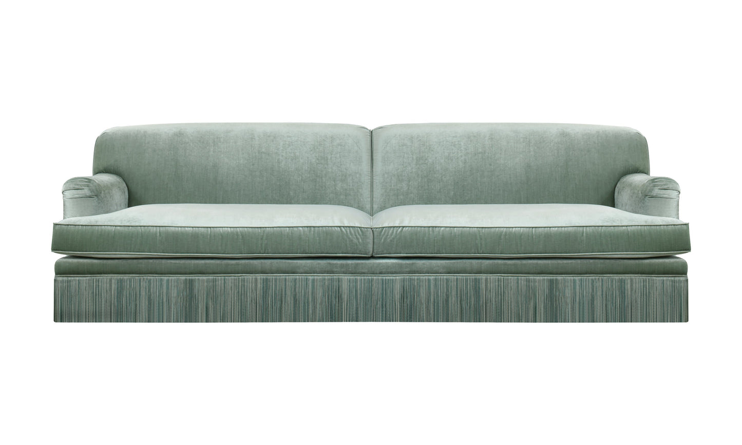 Classic Vintage Green Velvet Sofa with Tassel Fringe
