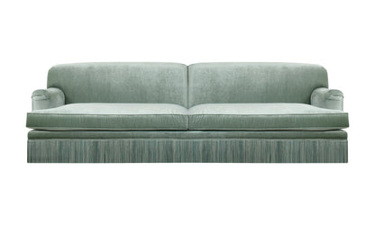 Classic Vintage Green Velvet Sofa with Tassel Fringe