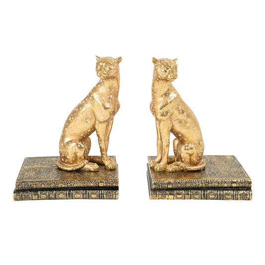 Leona Gold Leopard Bookend Set  Sculptural Pair