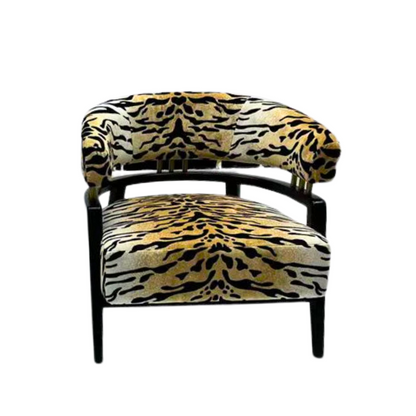 Tiger Print Velvet Luxury Art Deco Lounge Chair