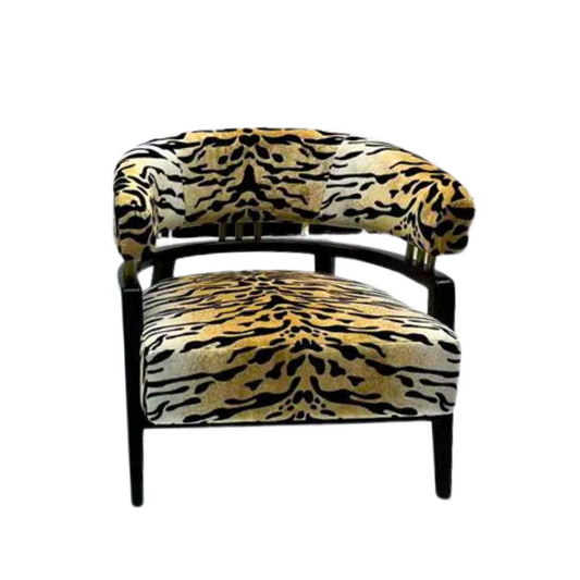 Tiger Print Velvet Luxury Art Deco Lounge Chair