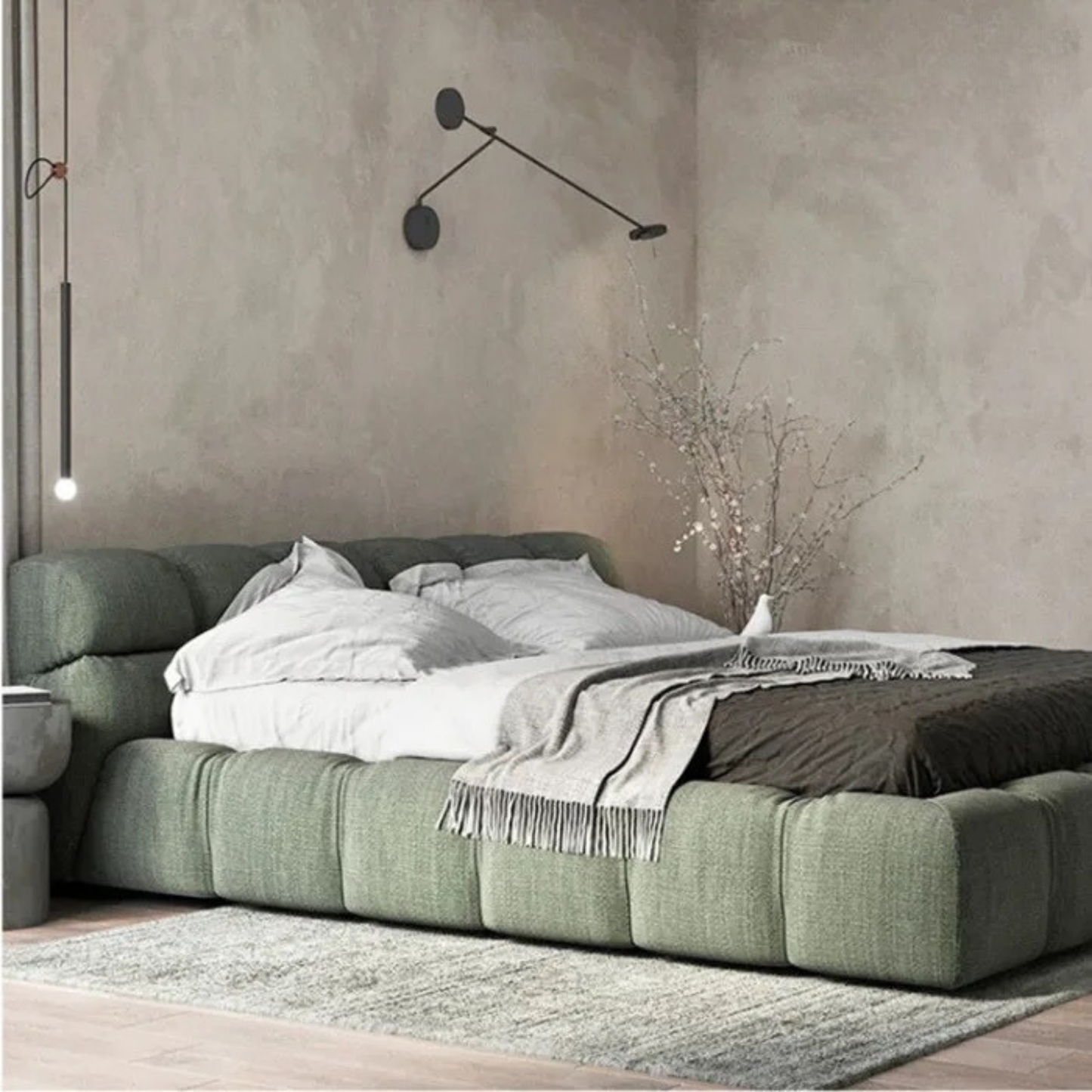 Modern Tufty Zen Bed - Upholstered Linen - Urban Ashram
