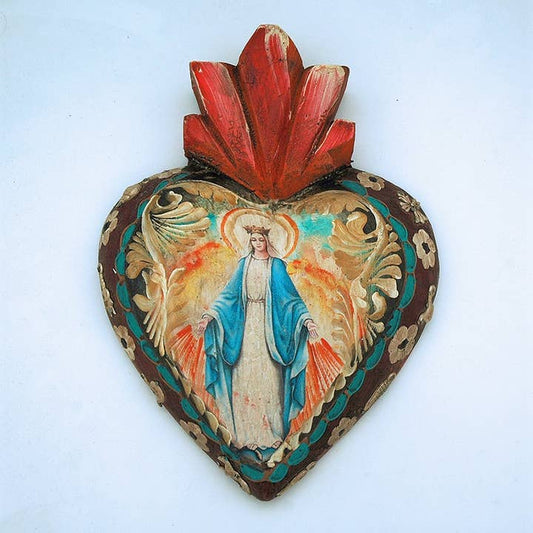 Handcrafted Mexican Painted Wood Heart Decor - 'Grace' by Contreras Designs - Urban Ashram