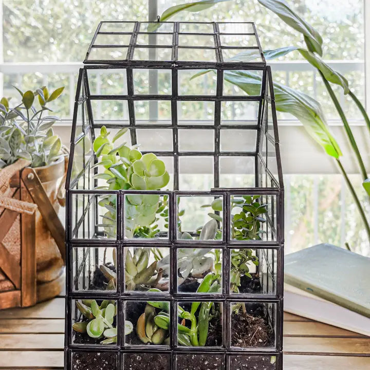 Lattice House Glass Terrarium Modern Greenhouse Planter – alternate angle
