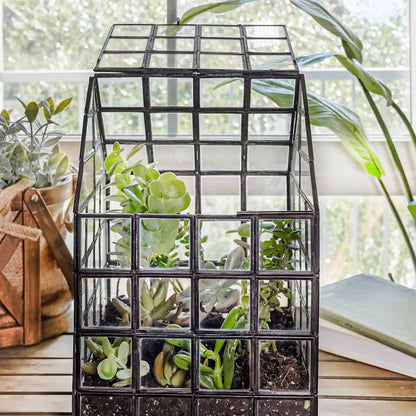 Lattice House Glass Terrarium Modern Greenhouse Planter – alternate angle