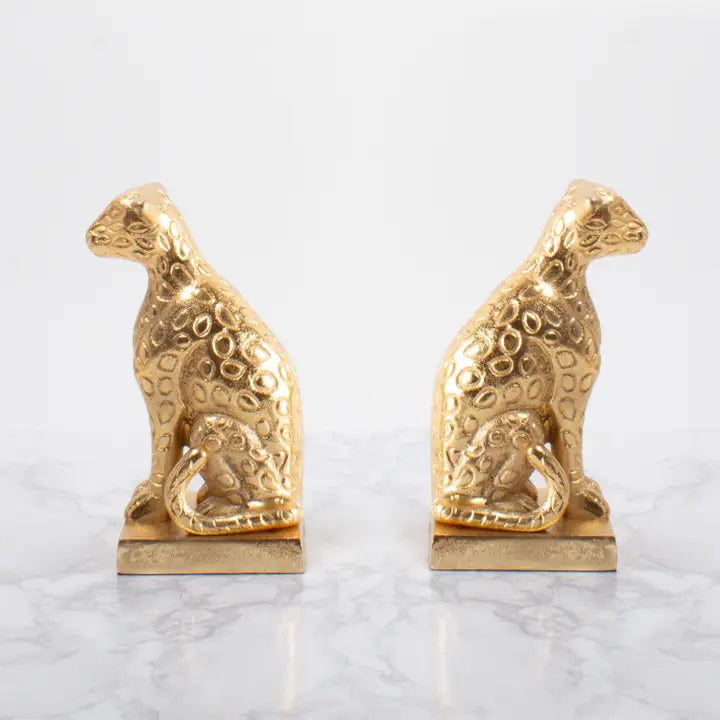 Leona Gold Leopard Bookend Set  Sculptural Pair – angled view