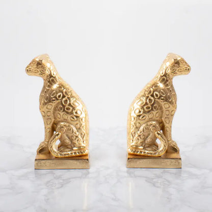 Leona Gold Leopard Bookend Set  Sculptural Pair – angled view