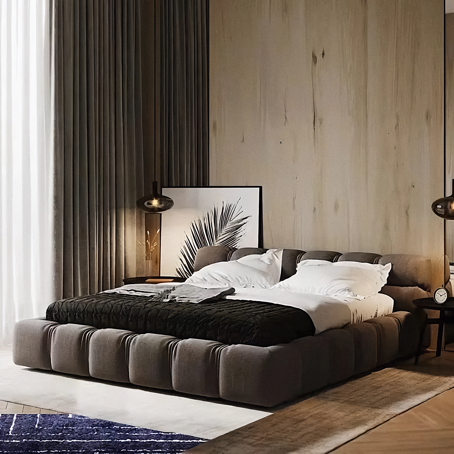 Modern Tufty Zen Bed - Upholstered Linen - Urban Ashram