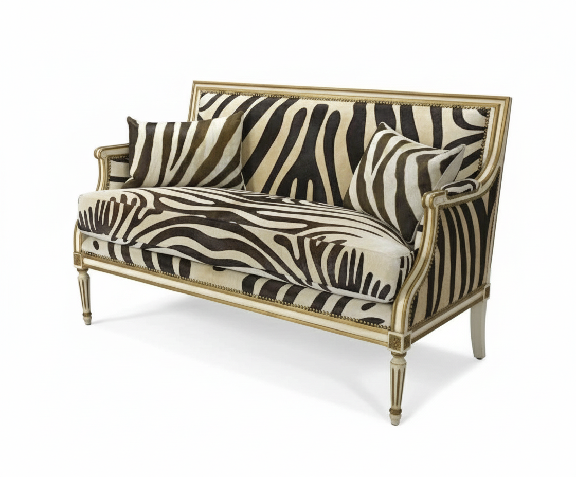 Louis XVI Giltwood Settee with Zebra Upholstery