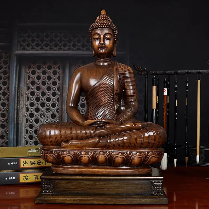 Serene Wood Resin 20 Inch Buddha Sculpure - Urban Ashram