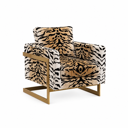 Tiger Velvet Luxury Lounge Chair centered on white with balanced space