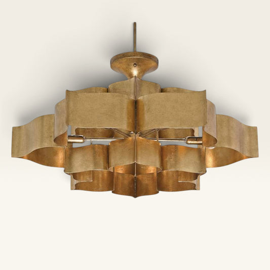 Grand Lotus Antique Gold Leaf Chandelier, 30 in