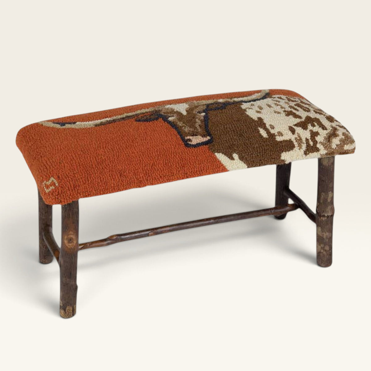 Longhorn Hooked Wool Top Hickory Bench