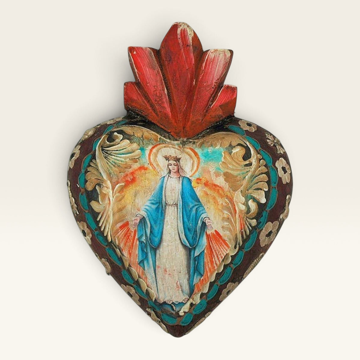 Handcrafted Mexican Painted Wood Heart Decor - Grace