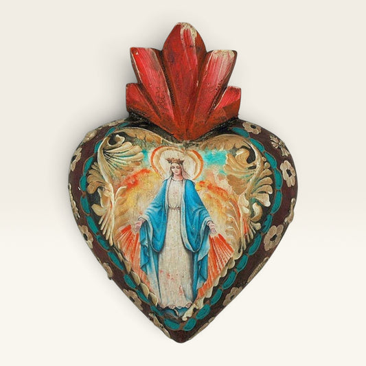 Handcrafted Mexican Painted Wood Heart Decor - Grace