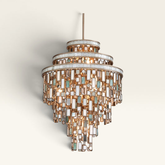 Marina Tiered Shell & Brass Chandelier