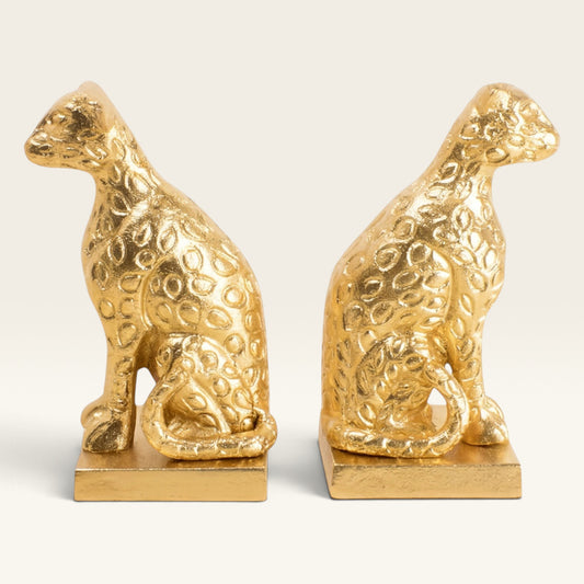 Leona Gold Leopard Bookend Set Sculptural Pair