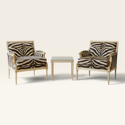 Louis XVI Giltwood Savannah Traditional Lounge Chair in Zebra Print