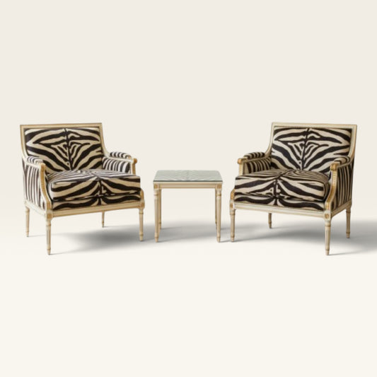 Louis XVI Giltwood Savannah Traditional Lounge Chair in Zebra Print