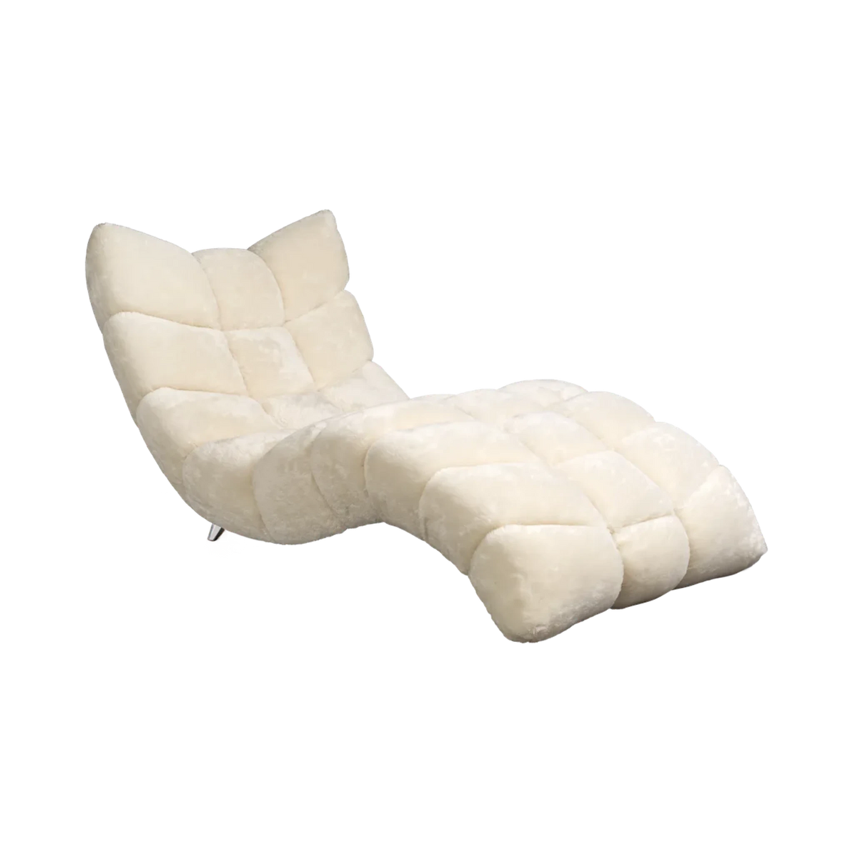 Urban Ashram Cloud 7 Chaise in white faux mohair with deep cassette tufting and an architectural asymmetric design.