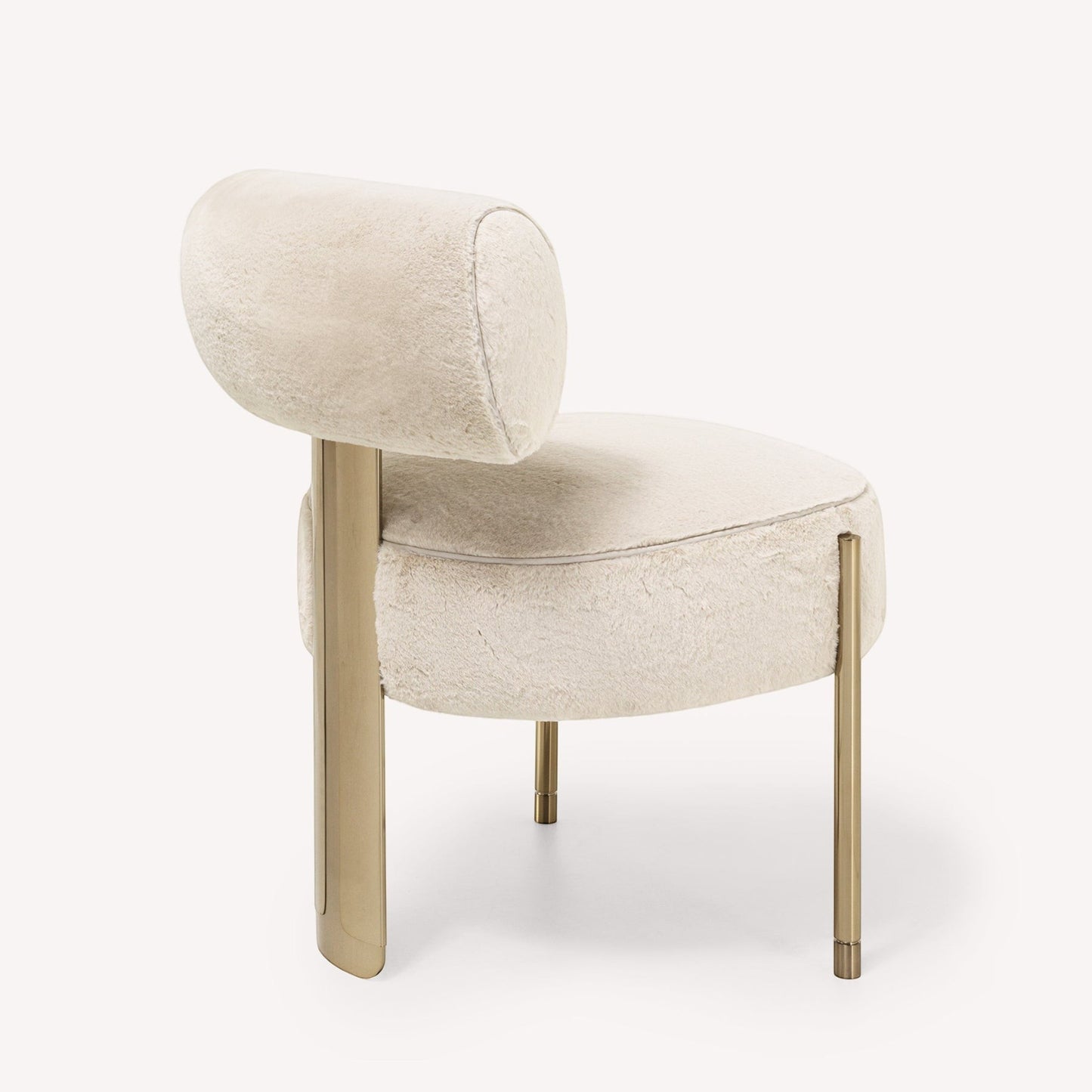 Urban Ashram Verona ivory faux fur chair with a rounded back and sculptural gold-tone steel legs.