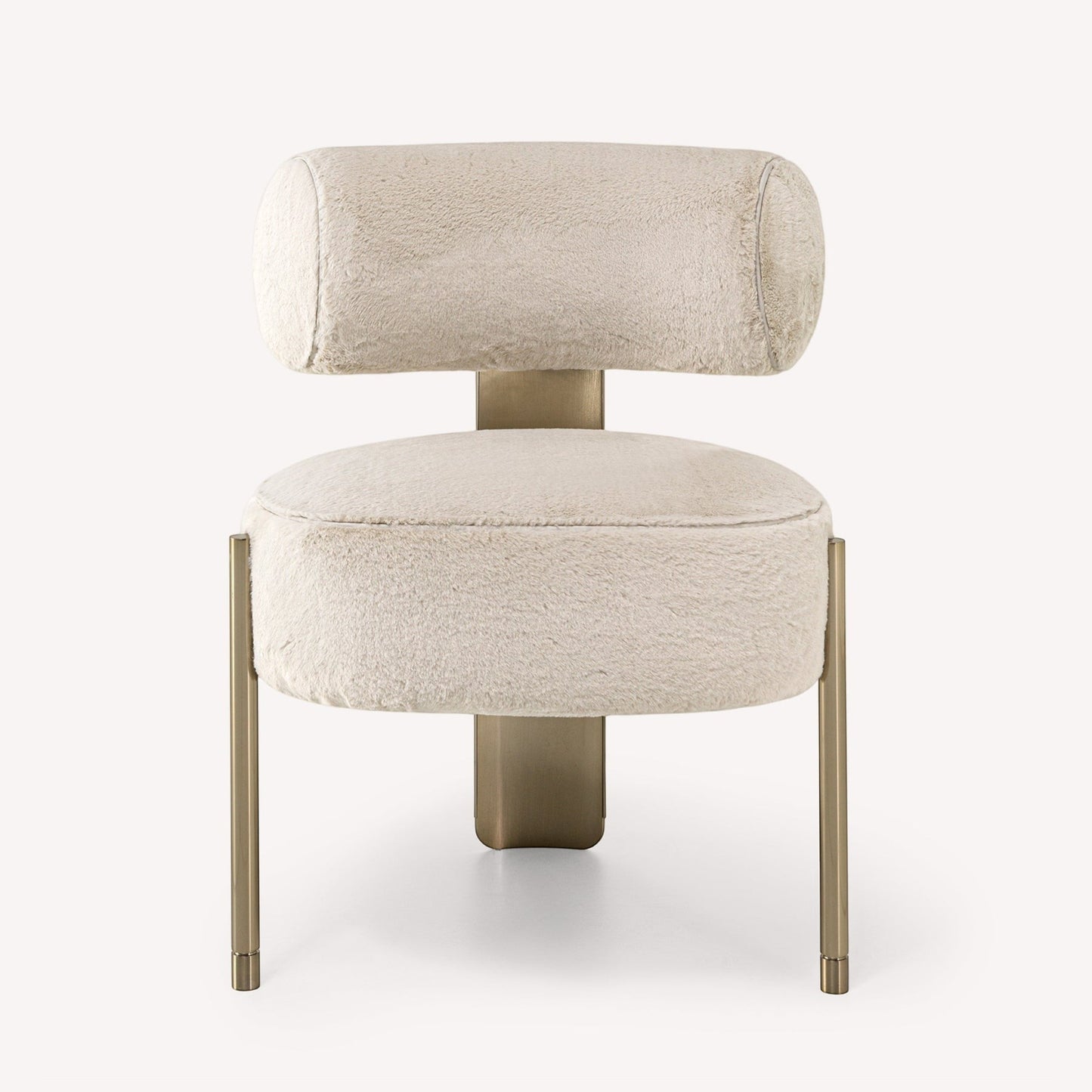 Urban Ashram Verona ivory faux fur chair with a rounded silhouette and sculptural gold-tone steel legs.