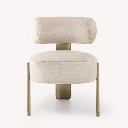 Urban Ashram Verona ivory faux fur chair with a rounded silhouette and sculptural gold-tone steel legs.