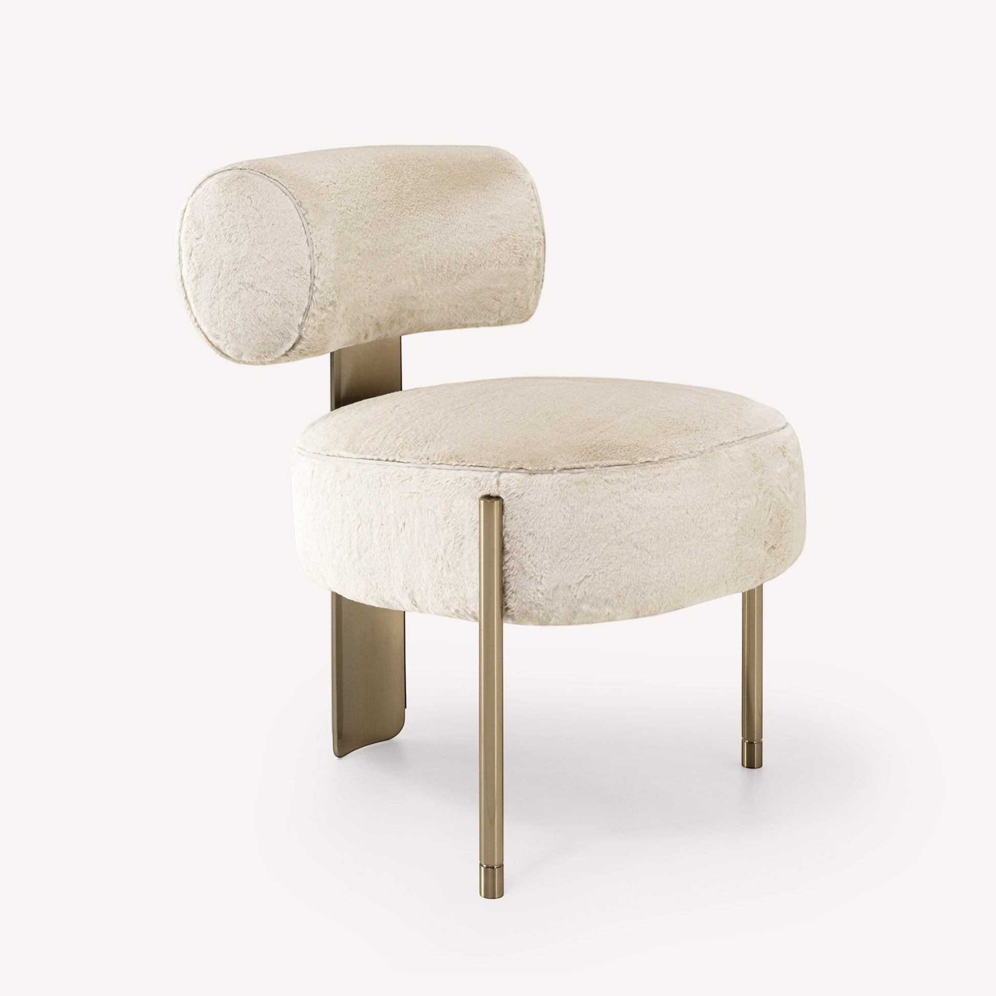 Urban Ashram Verona ivory faux fur chair with a rounded back and sculptural gold-tone steel legs.