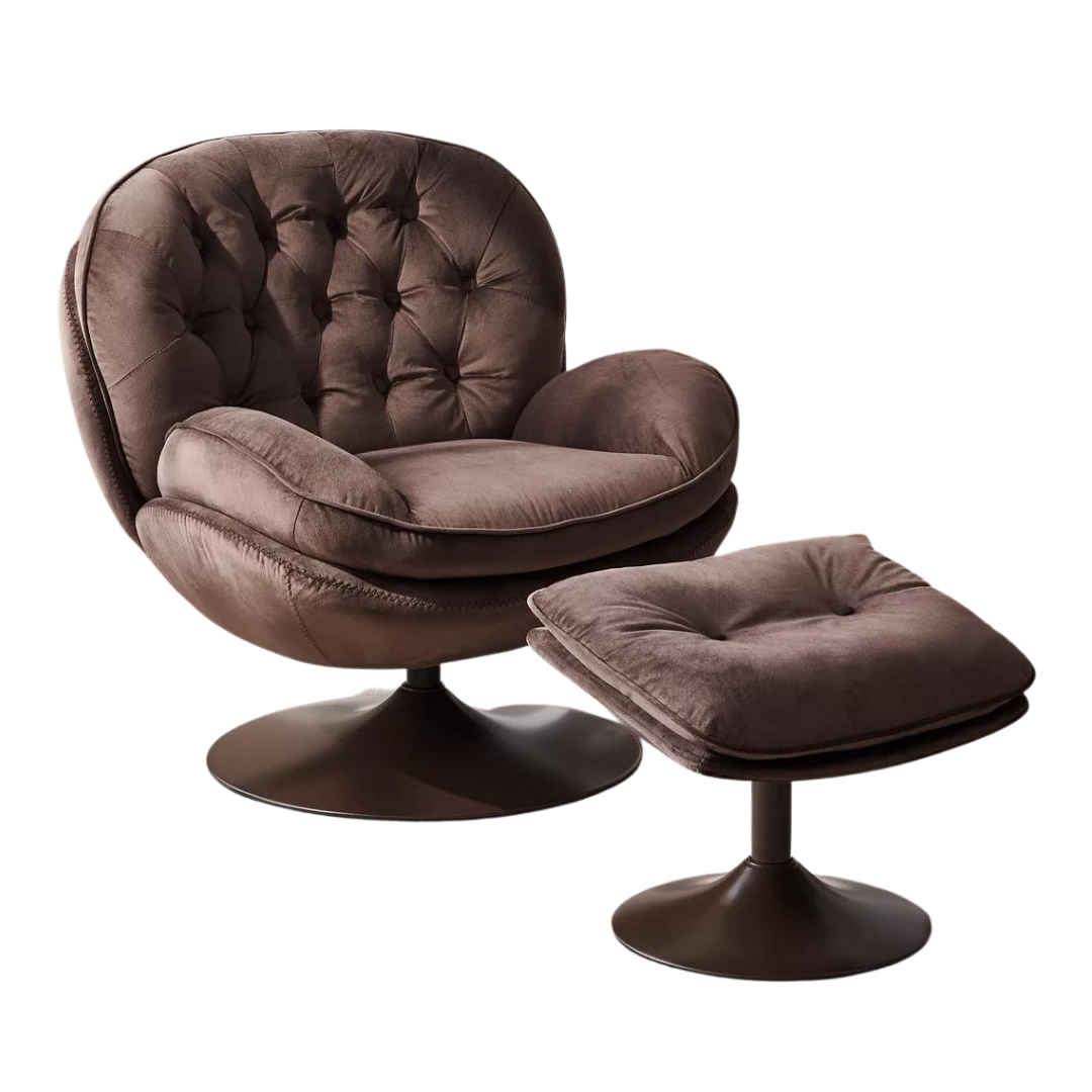 Edwin Velvet Swivel Lounge Chair and Ottoman
