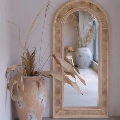 Rattan Wicker Floor Mirror - Urban Ashram Home